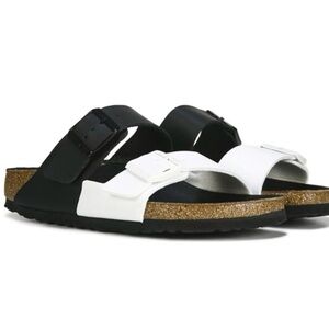 Birkenstock arizona split birko flor leather black and white regular wide 39